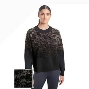 Athleta Knit Jacquard Crew Sweater in Frosted Floral Charcoal Grey Size Medium